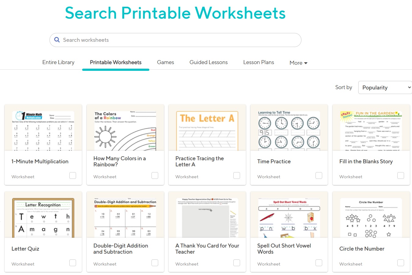 Free Education.com Worksheets